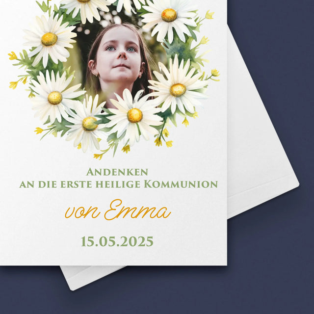 Foto Und Unterschrift: Andenken An Die Erstkommunion Gänseblümchen - Glückwunschkarte