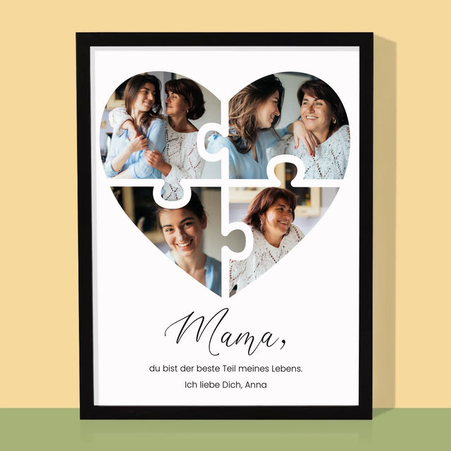 Fotocollage: Herz Puzzle Für Mama - Druck Mit Rahmen 30X40