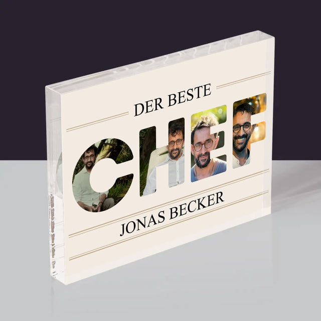 Buchstaben-Collage: Bester Chef 2 - Acrylblock