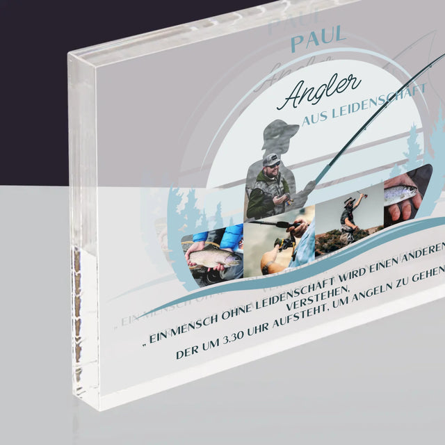 Formgebung nach Bildern: Leidenschaftlicher Angler – Acrylblock | DE