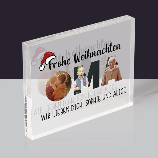 Buchstaben-Collage: Frohe Weihnachten Oma - Acrylblock