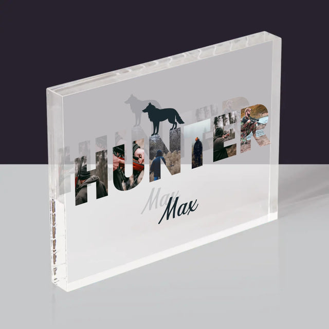 Buchstaben-Collage: Hunter - Acrylblock