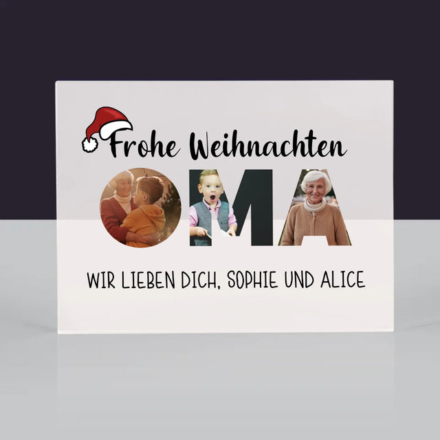 Buchstaben-Collage: Frohe Weihnachten Oma - Acrylblock