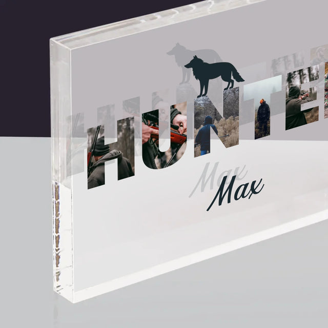 Buchstaben-Collage: Hunter - Acrylblock