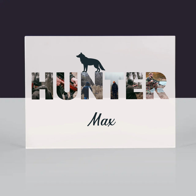 Buchstaben-Collage: Hunter - Acrylblock