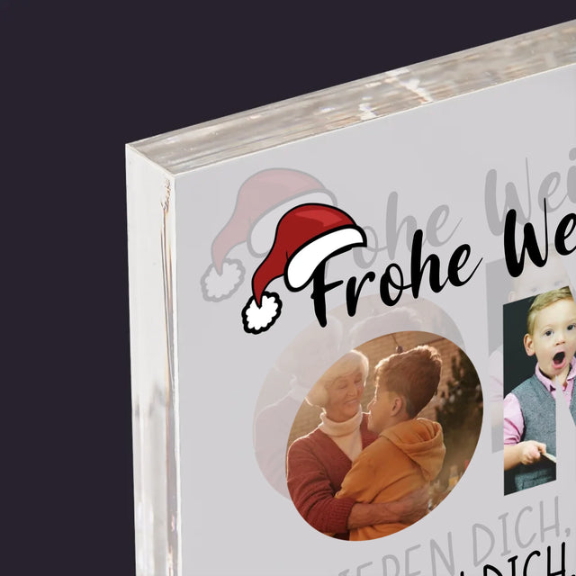 Buchstaben-Collage: Frohe Weihnachten Oma - Acrylblock