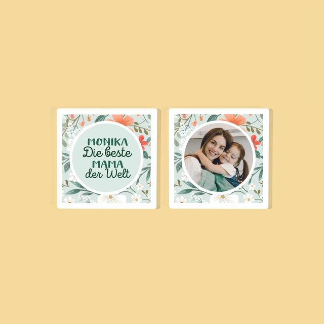 Foto Und Unterschrift: Beste Mama Blumen - Tassenuntersetzer