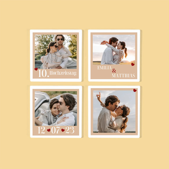 Foto Und Unterschrift: Jahrestag Herzen - Tassenuntersetzer