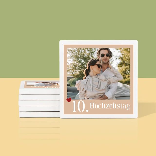 Foto Und Unterschrift: Jahrestag Herzen - Tassenuntersetzer