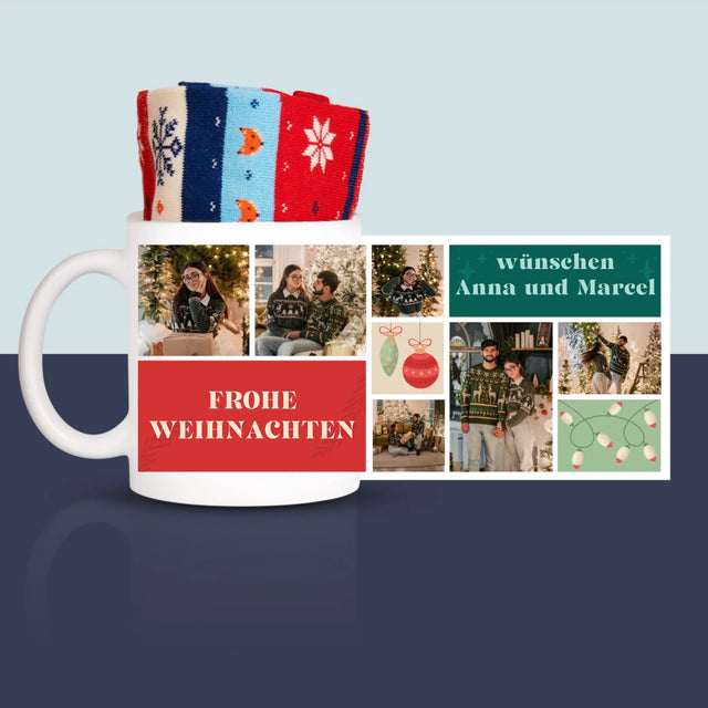 Fotocollage: Weihnachtsfotos - Wintersocken In Einer Tasse
