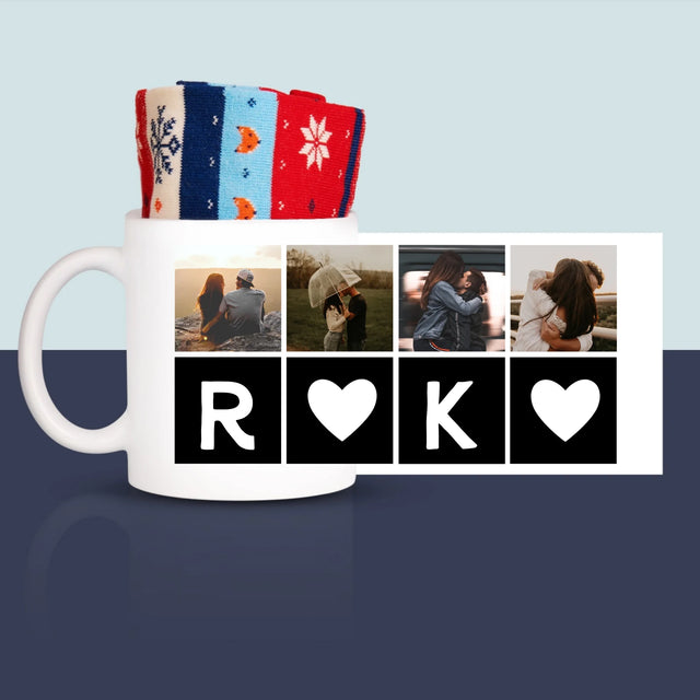 Fotocollage: Liebesmonogramme Mit Fotos - Wintersocken In Einer Tasse