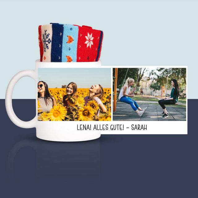 Fotocollage: 2 Fotos Und Unterschrift - Wintersocken In Einer Tasse