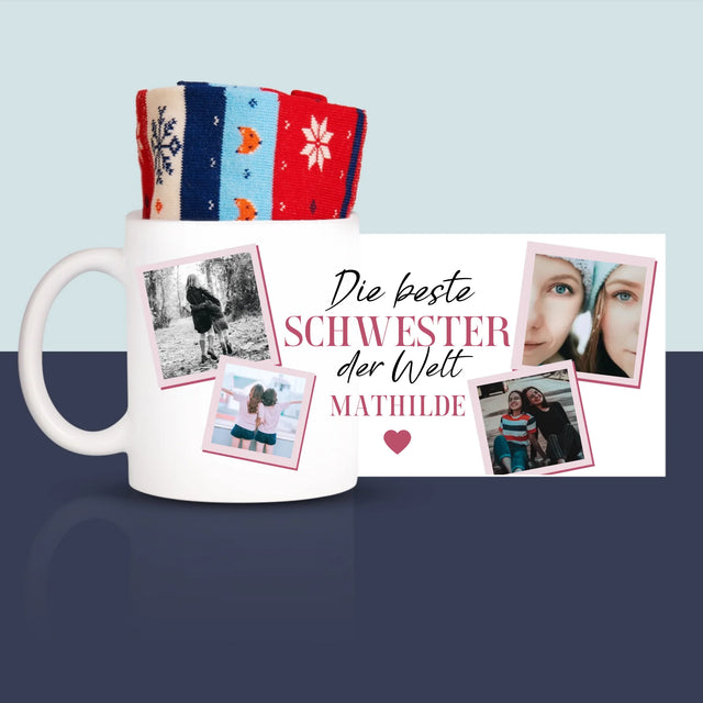 Fotocollage: Beste Schwester Der Welt - Wintersocken In Einer Tasse