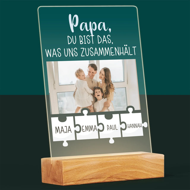 Foto Und Unterschrift: Papa, Du Bist Das, Was Uns Zusammenhält - Druck Auf Acrylglas