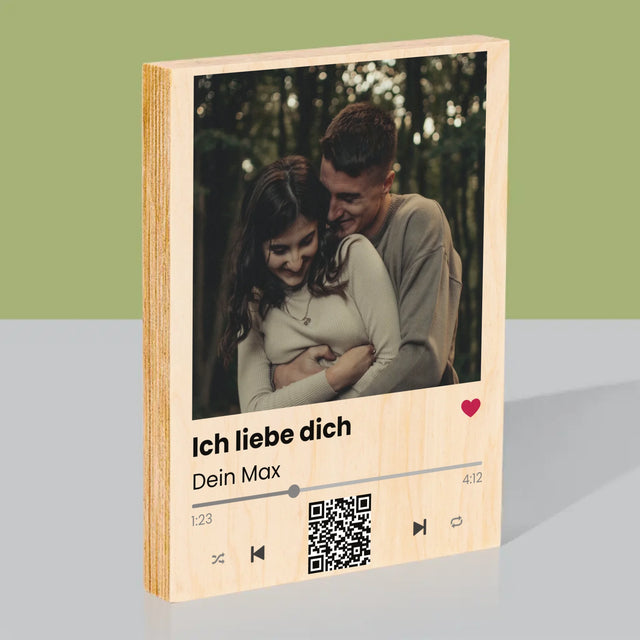 Foto Und Unterschrift: Spotify Mit Qr-Code - Druck Auf Holz