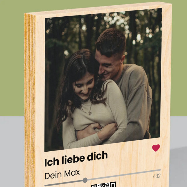 Foto Und Unterschrift: Spotify Mit Qr-Code - Druck Auf Holz