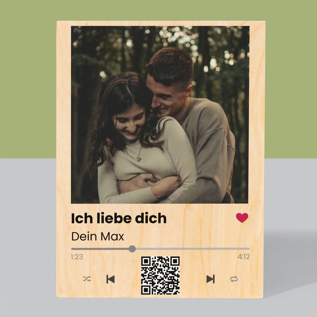 Foto Und Unterschrift: Spotify Mit Qr-Code - Druck Auf Holz