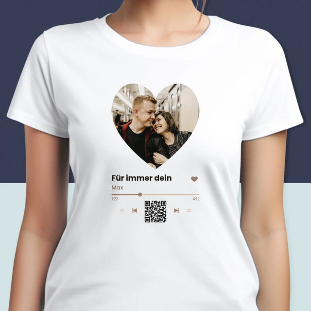 Foto Und Unterschrift: Unser Lied - Herz-Qr-Code - T-Shirt Für Damen