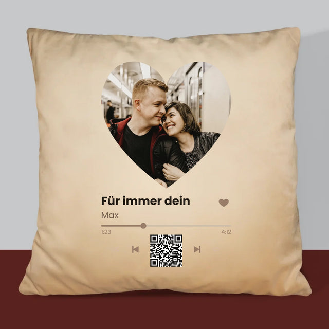 Foto Und Unterschrift: Unser Lied - Herz-Qr-Code - Kissen