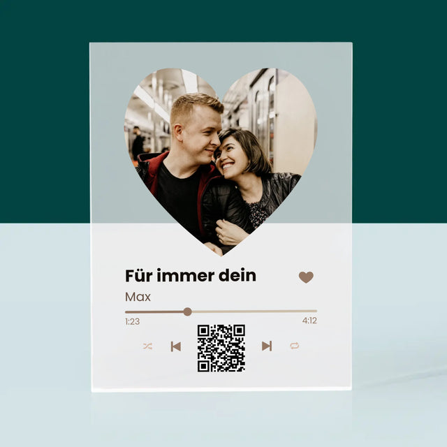 Foto Und Unterschrift: Unser Lied - Herz-Qr-Code - Druck Auf Acrylglas
