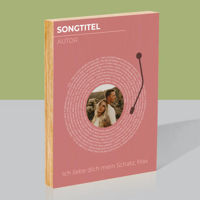 Foto Und Unterschrift: Unser Lied Schallplatte - Druck Auf Holz