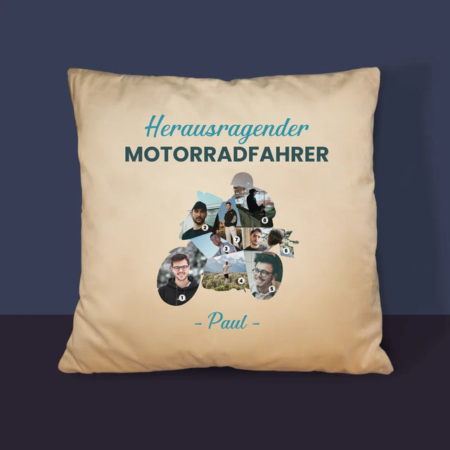 Form-Collage: Herausragender Motorradfahrer - Kissen