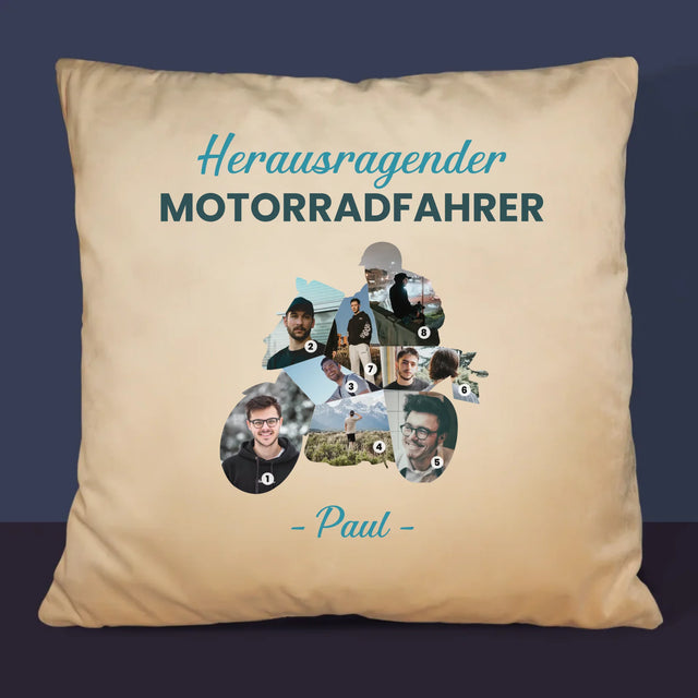 Form-Collage: Herausragender Motorradfahrer - Kissen