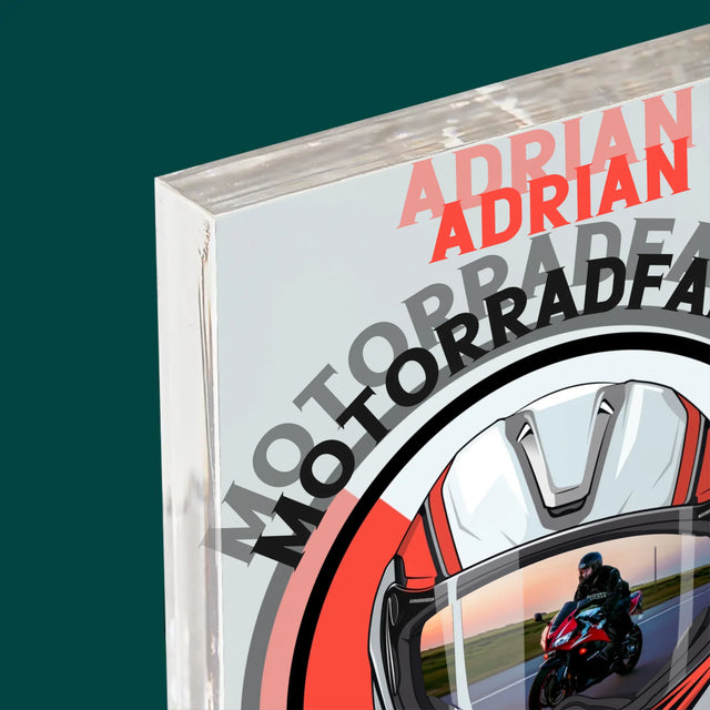 Foto Und Unterschrift: Motorradfahrer Von Geburt An - Druck Auf Acrylglas