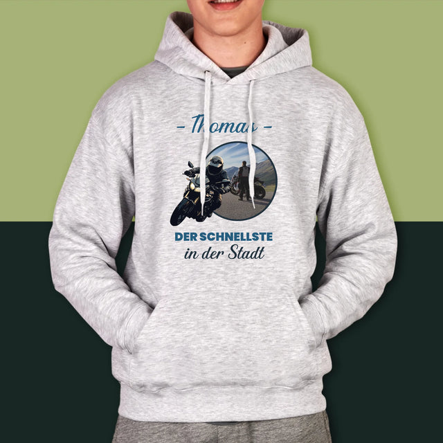 Foto Und Unterschrift: Der Schnellste In Der Stadt - Kapuzenpullover Für Herren