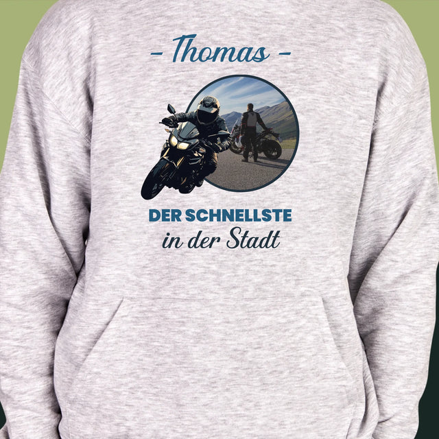 Foto Und Unterschrift: Der Schnellste In Der Stadt - Kapuzenpullover Für Herren