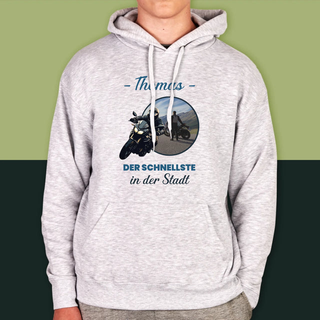 Foto Und Unterschrift: Der Schnellste In Der Stadt - Kapuzenpullover Für Herren