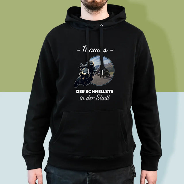 Foto Und Unterschrift: Der Schnellste In Der Stadt - Kapuzenpullover Für Herren