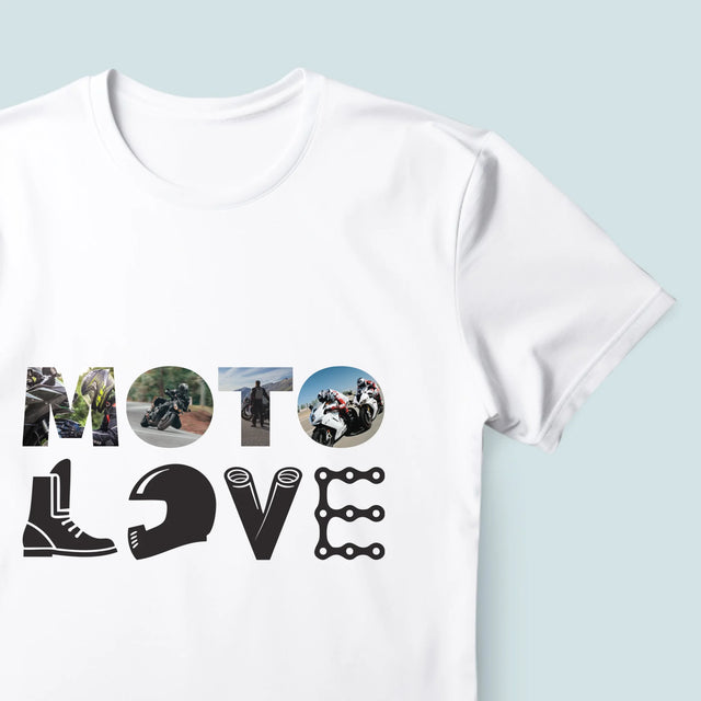 Buchstaben-Collage: Motolove - T-Shirt Für Herren