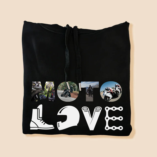 Buchstaben-Collage: Motolove - Kapuzenpullover Für Herren