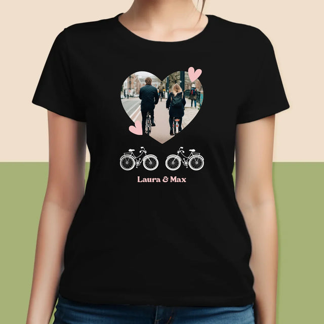 Foto Und Unterschrift: Radfahrerpaar - T-Shirt Für Damen