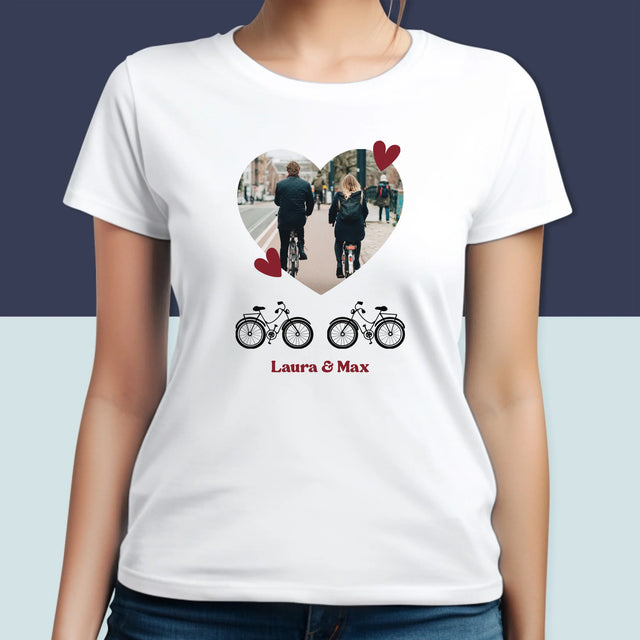Foto Und Unterschrift: Radfahrerpaar - T-Shirt Für Damen
