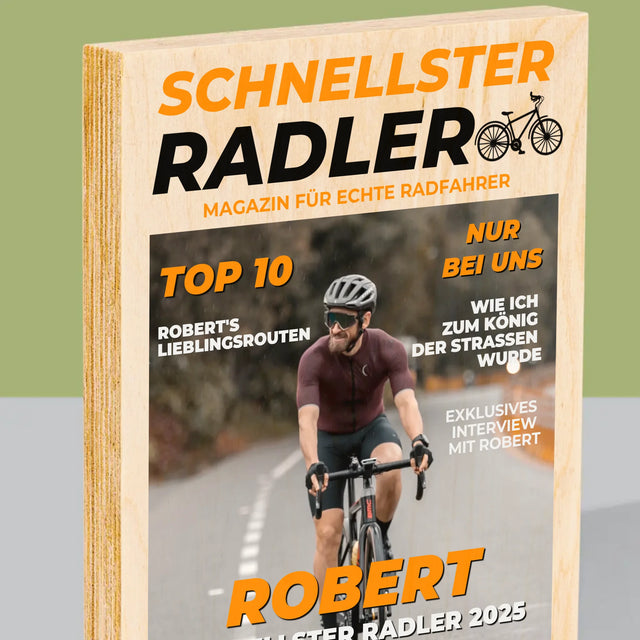 Magazin-Cover: Der Schnellste Radler - Druck Auf Holz