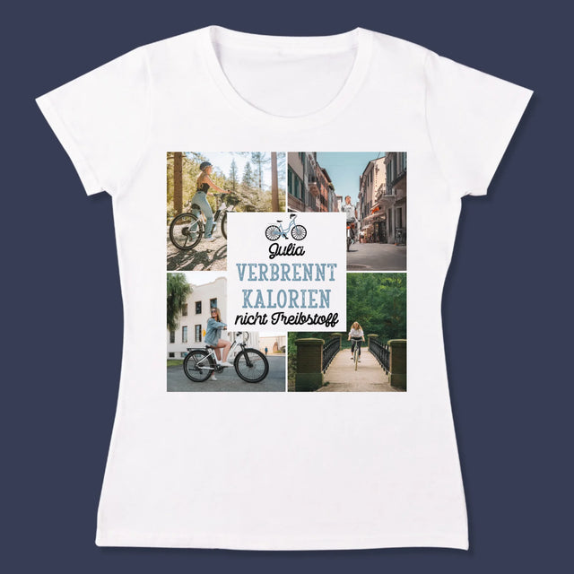 Fotocollage: Verbrennt Kalorien, Nicht Treibstoff - T-Shirt Für Damen
