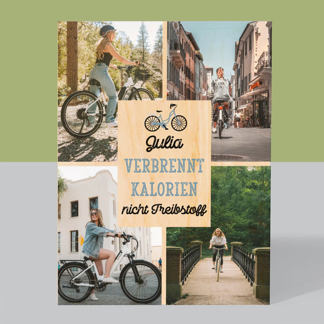Fotocollage: Verbrennt Kalorien, Nicht Treibstoff - Druck Auf Holz