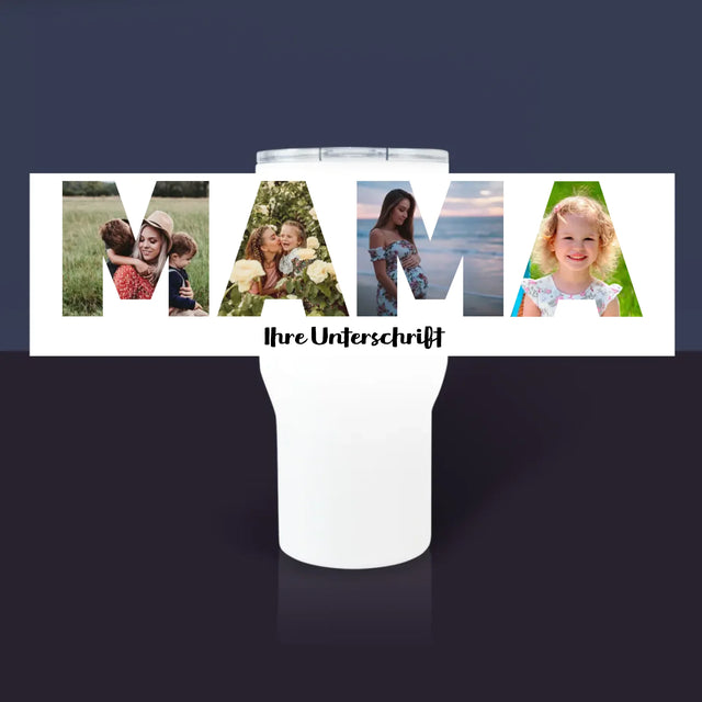 Buchstaben-Collage: Mama - Thermobecher Weiß