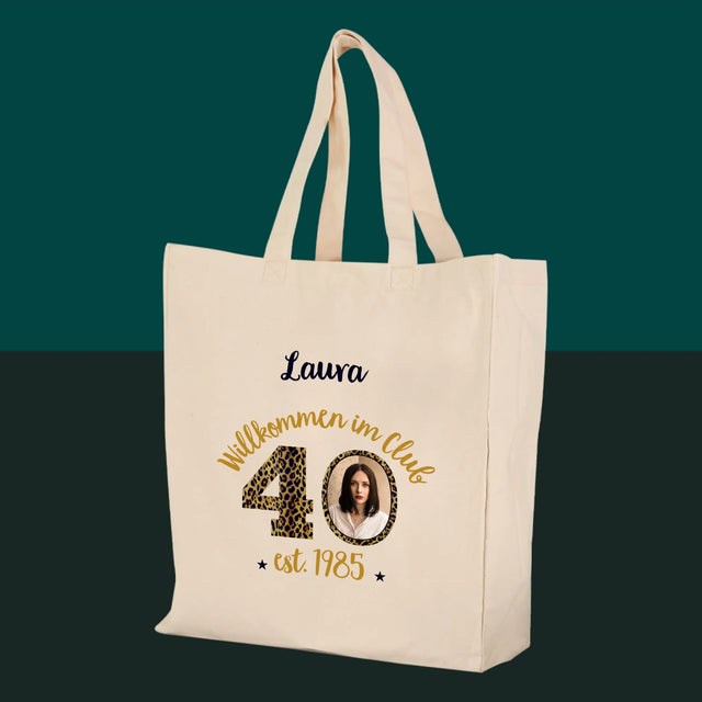 Foto und Bildunterschrift: Willkommen im Club 40 – Canvas-Tasche mit Aufdruck | DE
