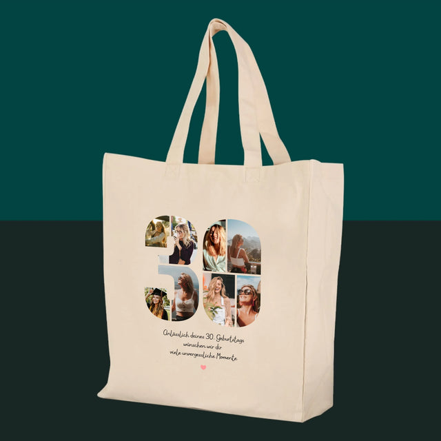 Fotocollage: Glückwünsche zum 30. Geburtstag – Bedruckte Canvas-Tasche | DE
