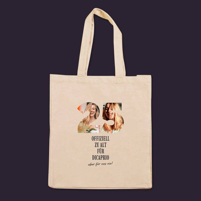 Wort aus Bildern: Zu alt für DiCaprio – bedruckte Canvas-Tasche | DE