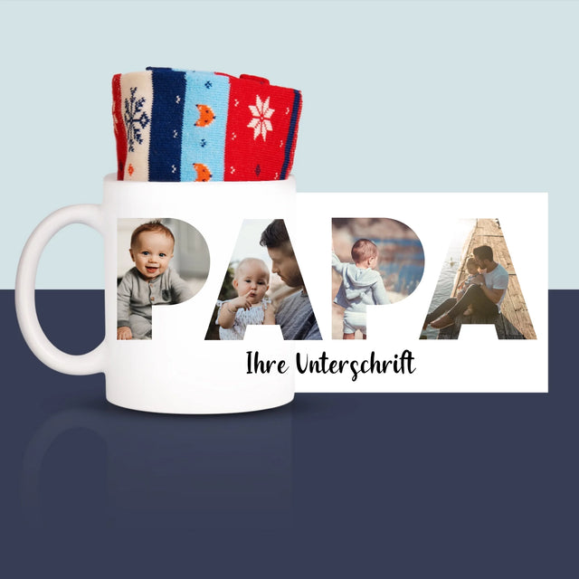 Buchstaben-Collage: Papa - Wintersocken In Einer Tasse