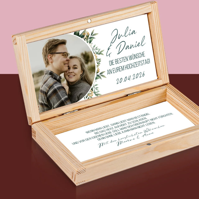 Foto Und Unterschrift: Die Besten Wünsche Zu Eurer Hochzeit - Holzkassette