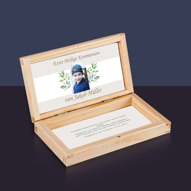 Foto Und Unterschrift: Erste Heilige Kommunion Glückwünsche - Holzkassette