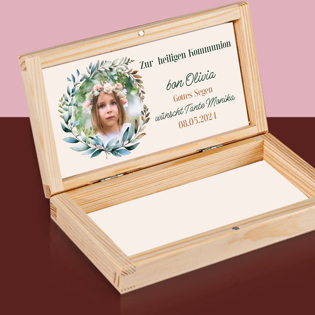 Foto Und Unterschrift: Zur Heiligen Kommunion - Holzkassette