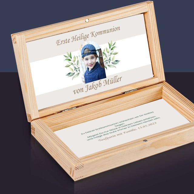 Foto Und Unterschrift: Erste Heilige Kommunion Glückwünsche - Holzkassette