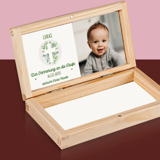 Foto Und Unterschrift: Heilige Taufe Blätter - Holzkassette