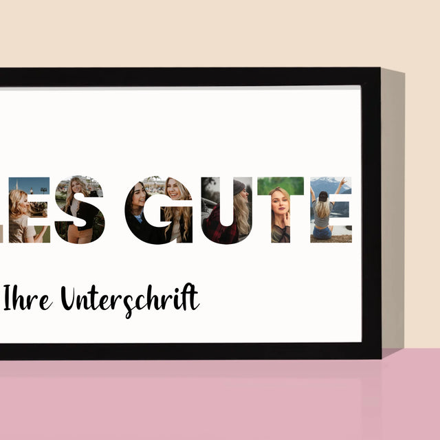 Buchstaben-Collage: Alles Gute - Druck Mit Rahmen 20X40